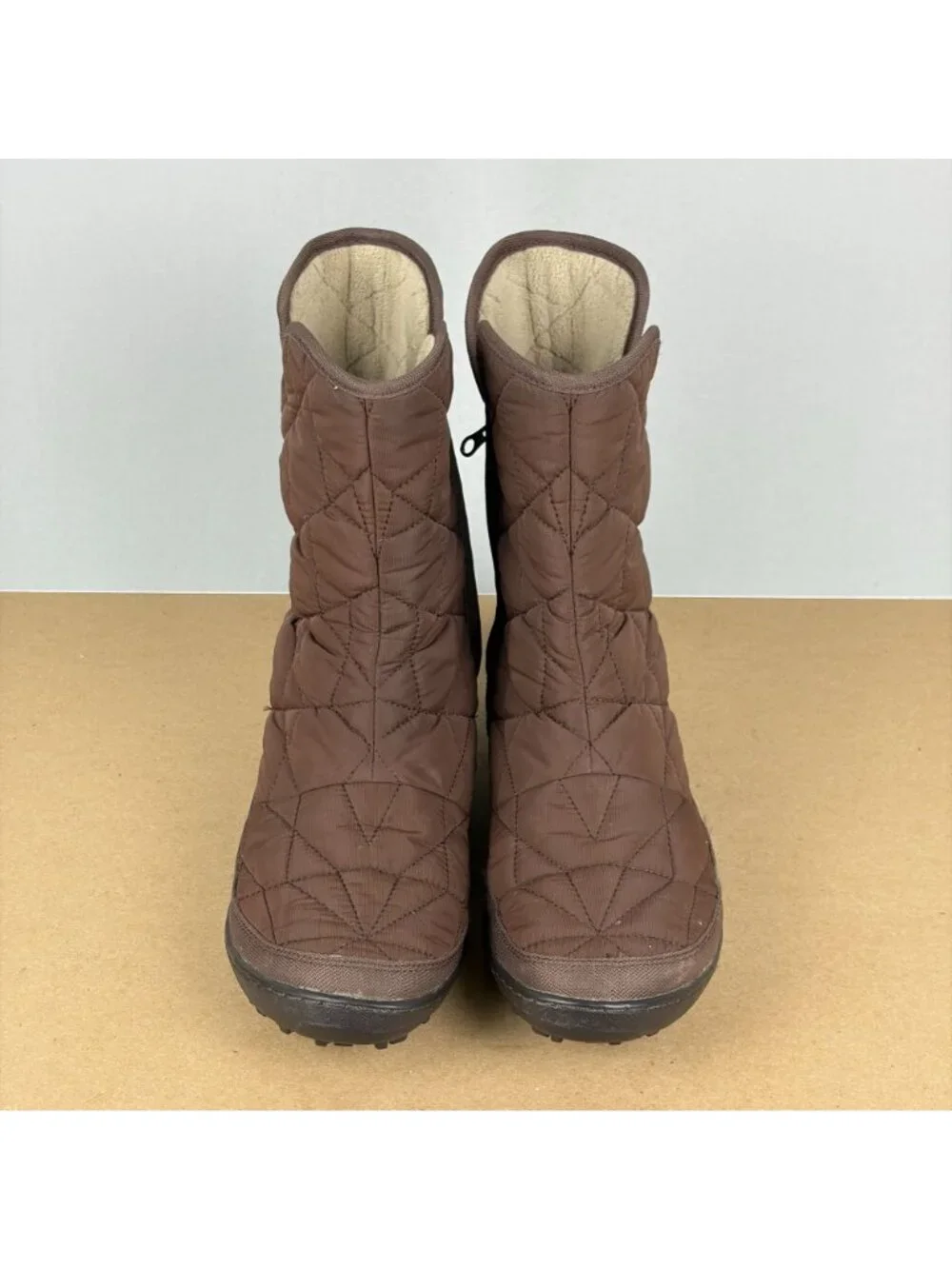 Columbia Minx Slip II Omni Heat Quilted Boots Womens 10 Brown Pull On Insulated